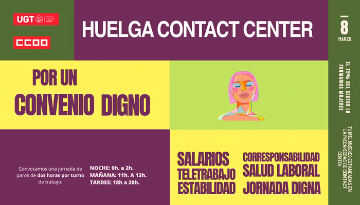 CCOO convoca una jornada de Huelga en Contact Center por la situación del Convenio coincidiendo con el 8M