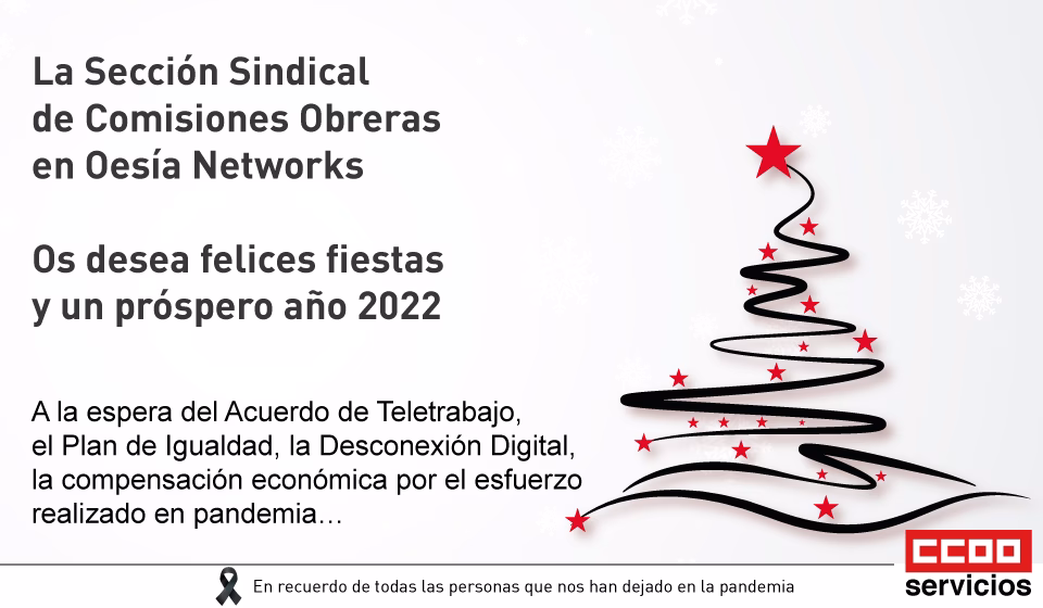 CCOO Oesía os desea felices fiestas y un próspero año 2022